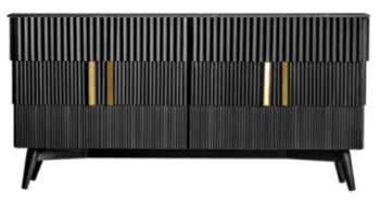 Handgefertigtes Design Sideboard „Plissé“ mit Marmorplatte Schwarz 168 x 82 cm