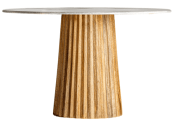 Handgefertigter Design Tisch „Plissé“ mit Marmor Tischplatte Ø 120 x/H 76 cm - Natural/Weiss