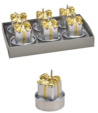 Teelicht-Set „Geschenkpäckchen“ 6 Stück - Silber