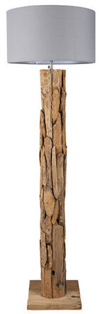 Höhenverstellbare Stehlampe „Roots“ Ø 50 x 159-170 cm aus Teakholz - Hellgrau