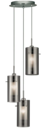 "Duo" pendant light made of smoked glass & metal Ø 26/ H 120 cm - 3-light