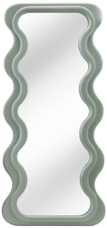 Large design wall mirror "Curvy" 70 x 160 cm, pastel sage green