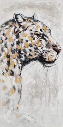 Handbemalter Kunstdruck „Leopard in Gold“ 60 x 120 cm