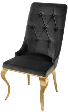 Stuhl „Modern Barock“ mit Löwenkopf - Edelstahl Gold /Schwarz