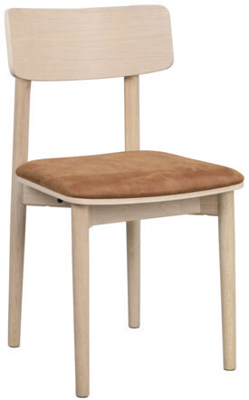 Design Stuhl „Wolcott“ aus massivem Eichenholz - Eiche hell / Leder Braun