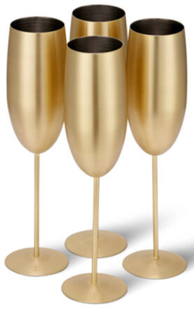 4-er Set bruchsichere Champagnergläser „Steel Gold matte“ aus Edelstahl, 285 ml