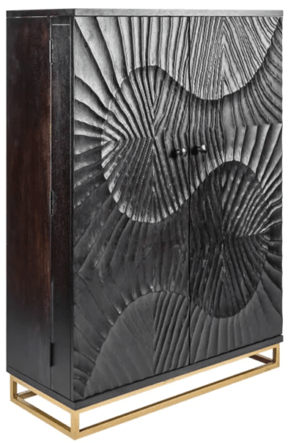 Solid wood bar cabinet "Scorpion" Black / Gold - 141 x 92 cm