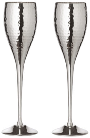 Set of 2 champagne flutes "Dodo" 2 dl - hammered & silver plated