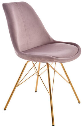 Chaise design "Scandinavia" - or / velours vieux rose
