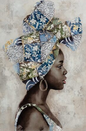 Handbemalter Kunstdruck „Beauty with blue turban“ 80 x 120 cm