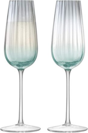 Mouth Blown Champagne Flutes Dusk Green/Grey (Set of 2)