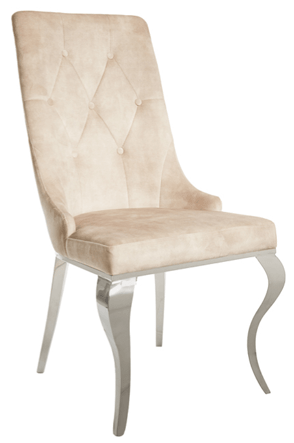 Stuhl „Modern Barock“ mit Löwenkopf - Edelstahl/Beige
