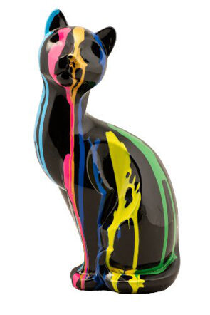 Handgefertigter Design Skulptur „Sitzende bunte Katze II“ 29 x 16 cm