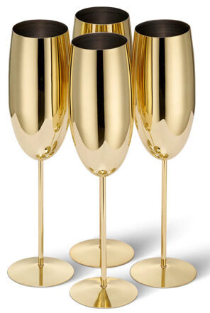 lot de 4 flûtes à champagne incassables "Steel Gold Glossy" en acier inoxydable, 285 ml