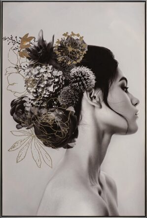 Handbemalter Kunstdruck „Schönheit mit Blumen“ 82.5 x 122.5 cm
