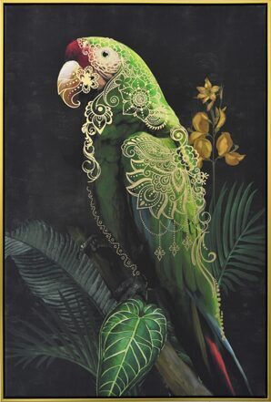 Handbemalter Kunstdruck „Grüner Ornament-Ara“ 62.5 x 92.5 cm