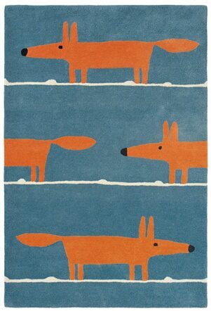 Designer Teppich „Mr. Fox“ Denim - handgetuftet, aus 100% reiner Schurwolle