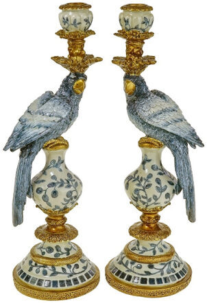 set of 2 design candlesticks "Parrot" - Blue