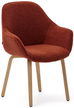High-quality "Alexej" dining chair with armrests - terracotta bouclé/natural