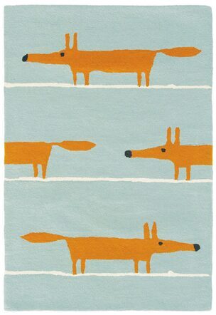 Designer Teppich „Mr. Fox“ Aqua - handgetuftet, aus 100% reiner Schurwolle