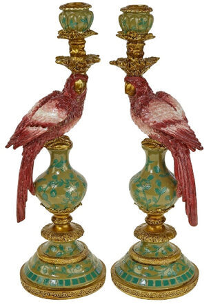 set of 2 design candlesticks "Parrot" - Pink