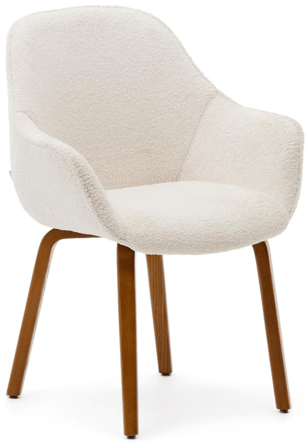 High-quality "Alexej" dining chair with armrests - white bouclé/walnut