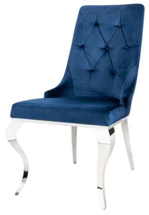 Stuhl „Modern Barock“ mit Löwenkopf - Edelstahl/Königsblau