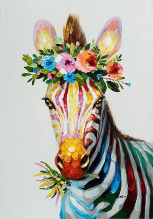 Handbemalter Kunstdruck „Zebra mit Blumendeko“ 70 x 100 cm