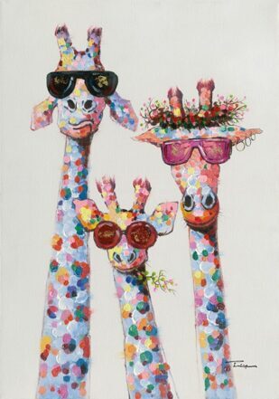 Hand painted art print "Giraffes in the morning" 50 x 70 cm