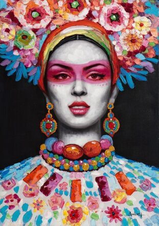 Hand painted art print "Beauty with Flowers II" 70 x 100 cm