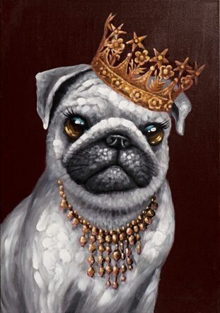 Hand painted art print "Pug with crown" 70 x 100 cm