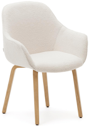 High-quality "Alexej" dining chair with armrests - white bouclé/natural