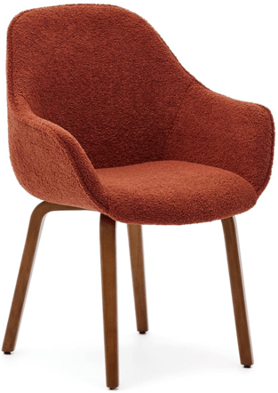 High-quality "Alexej" dining chair with armrests - terracotta bouclé/walnut