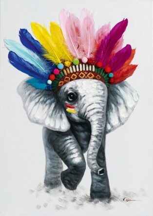 Handbemalter 3D-Kunstdruck „Elephant with Feathers“ 50 x 70 cm