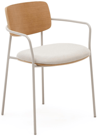 Stapelbarer Design Stuhl „Maurice“ mit Armlehnen - Beige/Natur