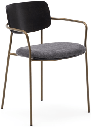 Stapelbarer Design Stuhl „Maurice“ mit Armlehnen - Messing/Schwarz
