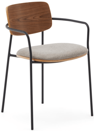 Stapelbarer Design Stuhl „Maurice“ mit Armlehnen - Nussbaum/Schwarz