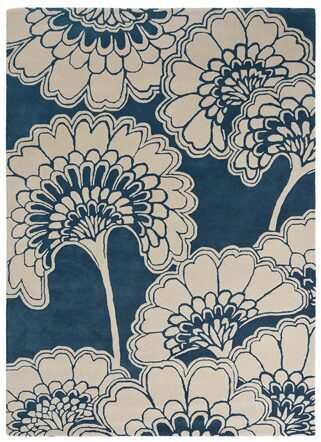 Tapis design "Japanese Floral " Midnight - tufté main, 100% pure laine vierge