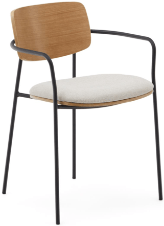 Stapelbarer Design Stuhl „Maurice“ mit Armlehnen - Beige/Schwarz