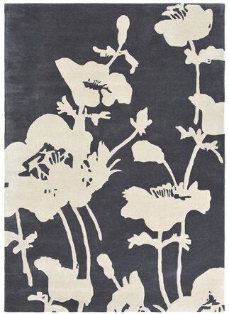 Designer Teppich „Floral 300“ Charcoal - handgetuftet, aus 100% reiner Schurwolle