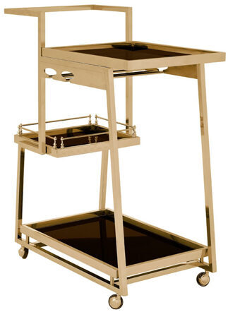 Stainless steel serving trolley Novo III Gold 75 x 93 cm