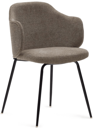 Design Stuhl „Ferdinand“ mit Armlehnen - Chenille Taupe/Schwarz