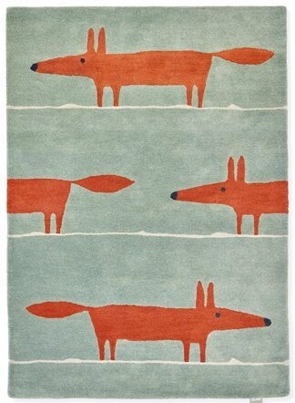 Designer rug "Mr. Fox" Mint/Poppy - hand-tufted, made of 100% pure new wool
