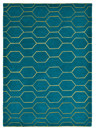 Designer rug "Arris" petrol/gold - hand-tufted, made of 90% pure new wool