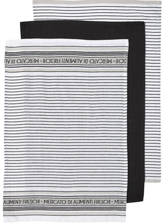 3er-Set Küchentücher Stripe Schwarz 50 x 70 cm