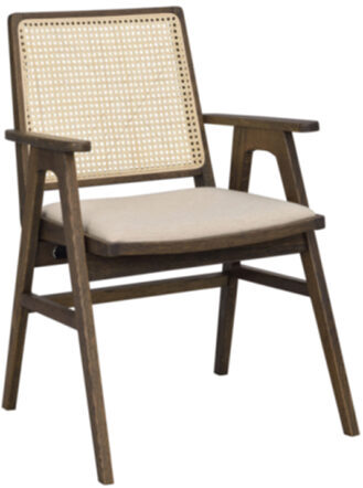 Design Stuhl „Prestwick“ mit Armlehnen aus nachhaltigem Eichenholz - Dunkelbraun / Beige