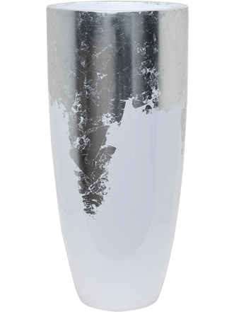 Hoher Blumentopf "Luxe Lite Glossy Partner“ Ø 35/ H 75 cm - Weiss/Silber