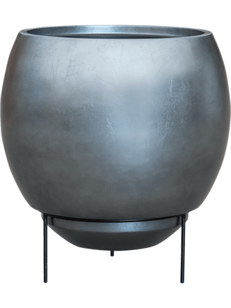 Blumentopf „Metallic Silver Leaf Globe Elevated“ mit Standfuss Ø 48 / Höhe 45 cm - Ice Blue Matt