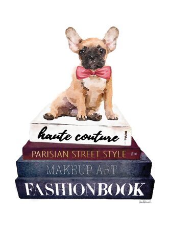 Glass picture "Fashion books with dog" 60 x 80 cm