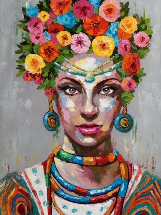 Hand painted art print "Beauty with Flowers III" 90 x 120 cm